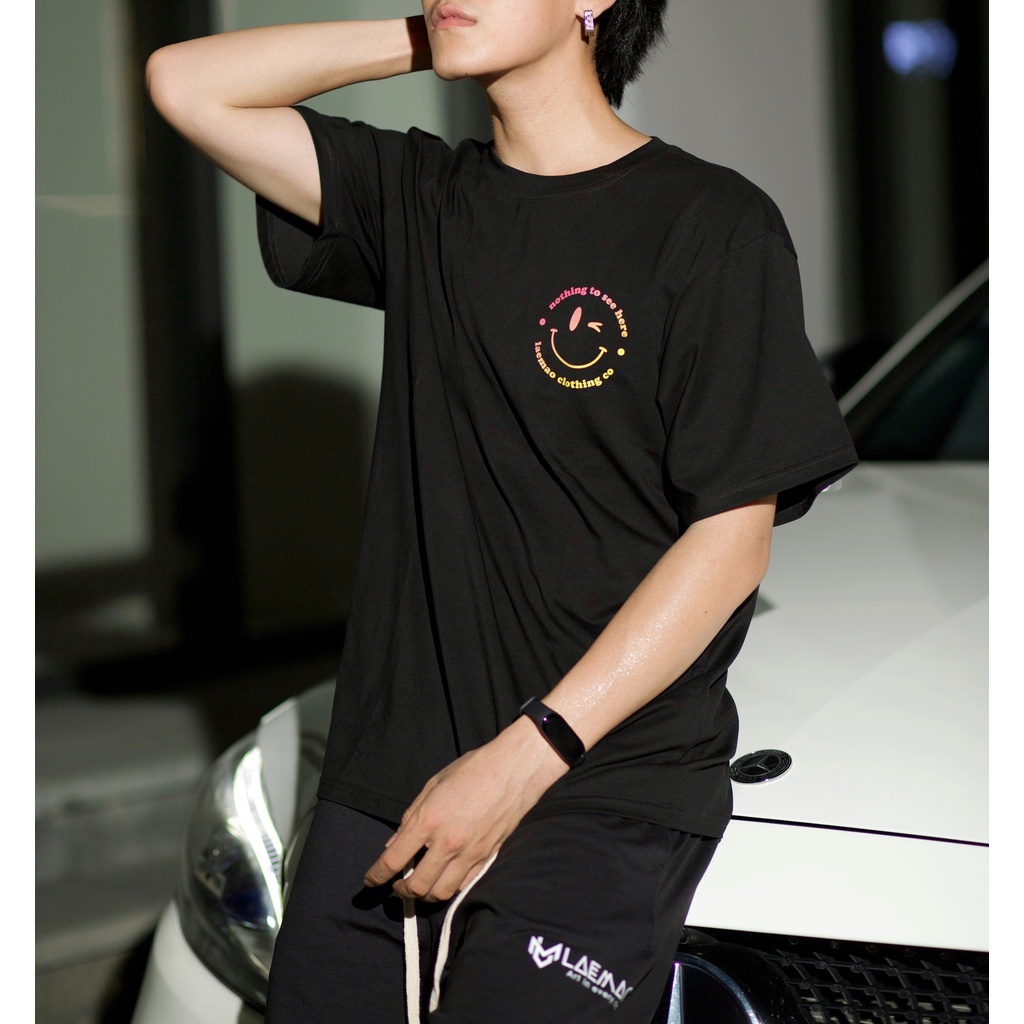 Áo thun LAEMAO chất liệu cotton tay lỡ form oversize SMILEY