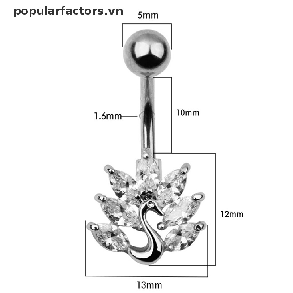 Khuyên Rốn Hình Công Đính Đá Zircon Bằng Thép Không Gỉ