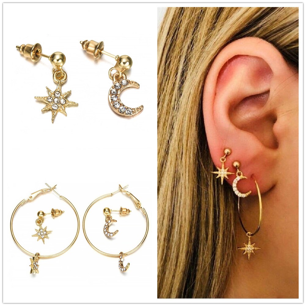 Set 4 bông tai nhiều kiểu phong cách bohemian
