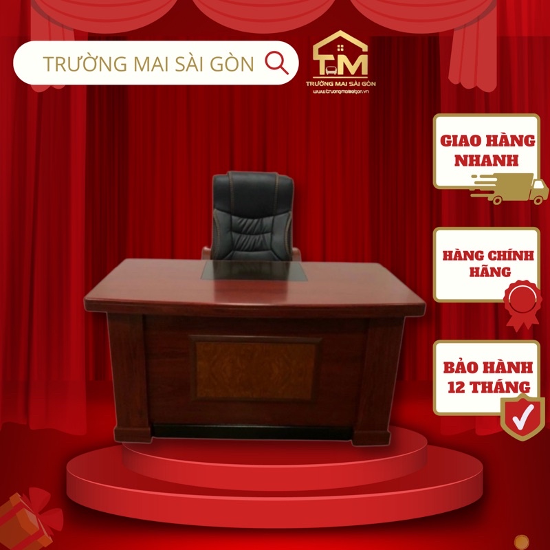 Bàn giám đốc gỗ 1m4x70 Trường Mai Sài Gòn mặt bàn hoạ tiết hiện đại model chất liệu chống ẩm cao cấp
