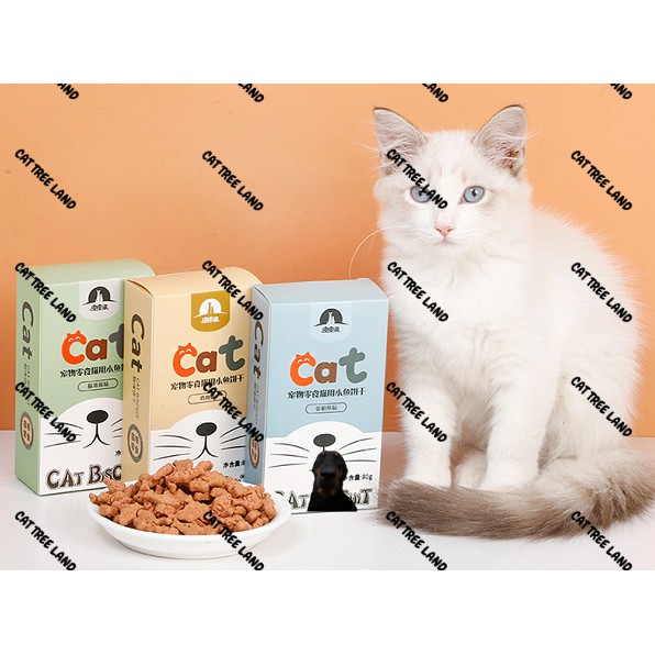 BÁNH QUY CATNIP HÌNH CÁ NHIỀU ĐẠM CHO MÈO HỘP 80G (SNACK MÈO ĂN VẶT), BÁNH THƯỞNG MÈO, ĐỒ ĂN NHẸ CHO MÈO