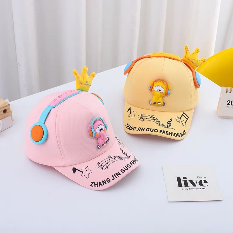 Mũ lưỡi trai cho bé trai bé gái thêu voi nghe nhạc dễ thương , phù hợp 5 tháng - 4 tuổi