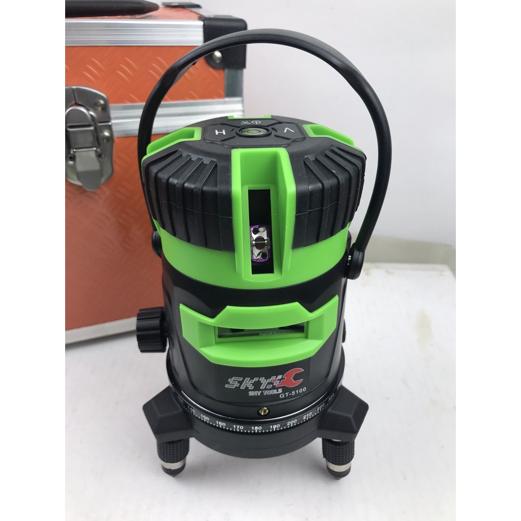 Máy cân bằng laser 5 tia xanh 5100, Máy cân mực, máy bắn cốt có thể dùng pin tiểu | Tặng kèm Sạc + Kính + Chân đỡ 1m