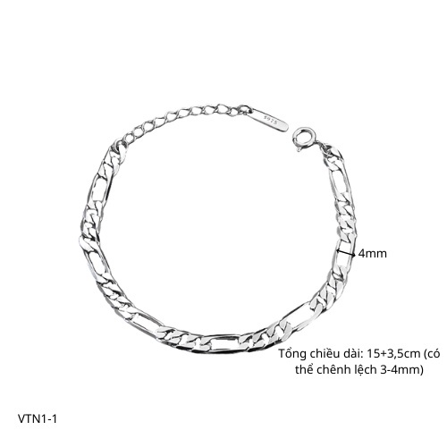 Vòng tay nam bạc lắc thiết kể mắt xích to trơn đơn giản, nam tính, unisex | GEMY SILVER VTN1