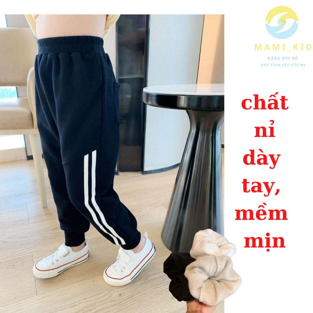 quần dài cho bé, lót nỉ ấm, 10-40kg mamikid, phối sọc sành điệu