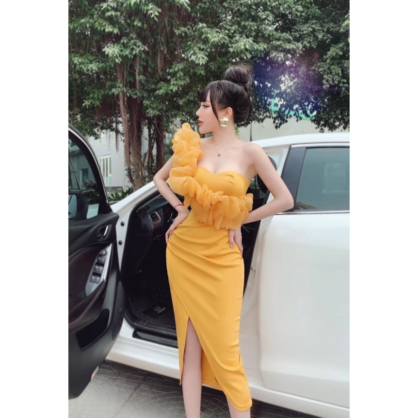 Đầm body cúp ngực phối voan tơ ( có mút ) xẻ tà bên hong thời trang nữ sexy không kém phần sang trọng