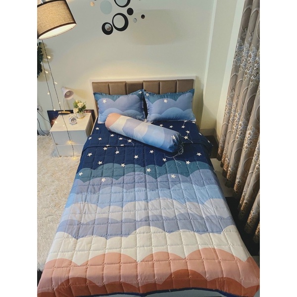 Bộ 5 món chăn hè Cotton Poly gồm 1 ga ,2 vỏ gối đầu , 1 vỏ gối ,1 chăn hè Trần bông