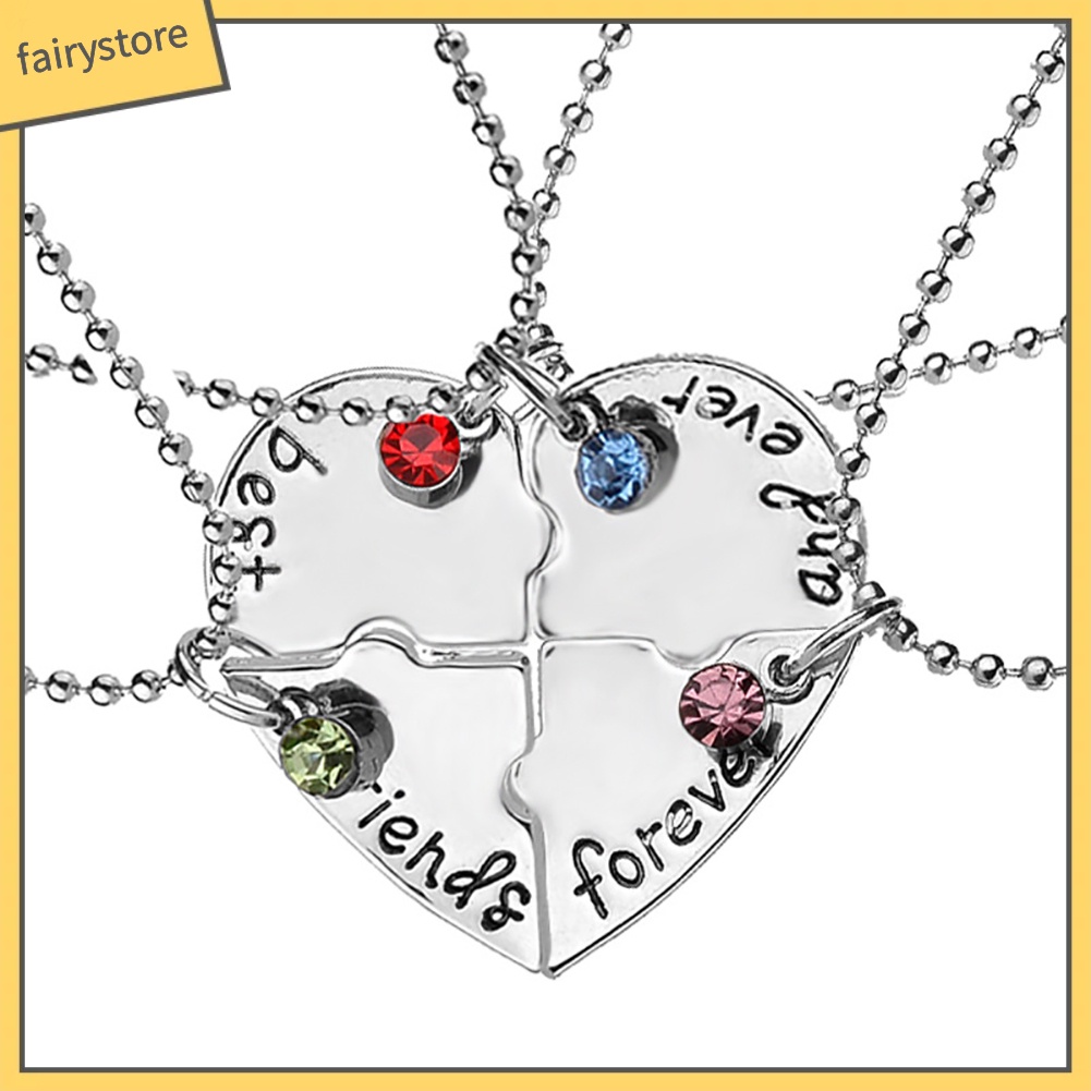 Bộ 4 dây chuyền mảnh ghép trái tim đính kim cương giả dành cho những người bạn