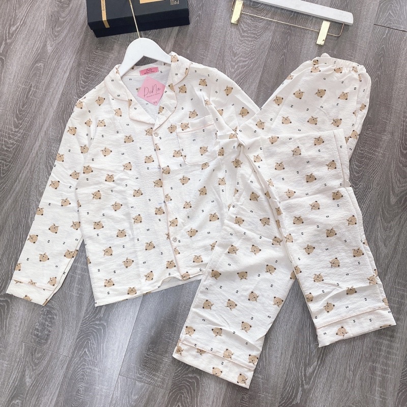 BỘ PIJAMA MẶC NHÀ ĐŨI XỐP ÁO DÀI QUẦN DÀI NỮ