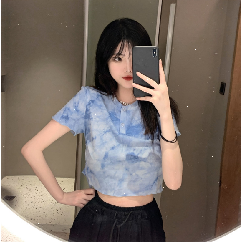 SUXI Áo thun tay ngắn thời trang mùa hè thiết kế dây rút cá tính cho nữ