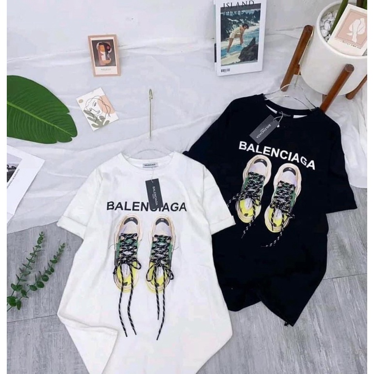 Áo thun cotton tay lỡ dáng rộng dây giày balan unisex dành cho nữ