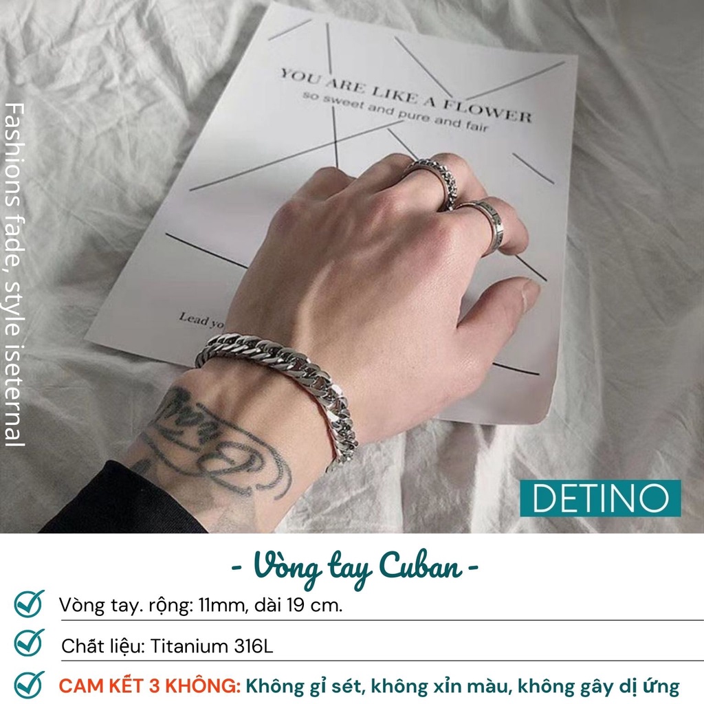 Dây chuyền nam nhẫn đôi, vòng cổ nam titan màu bạc không gỉ phong cách unisex hiphop Hàn Quốc DETINO DC04
