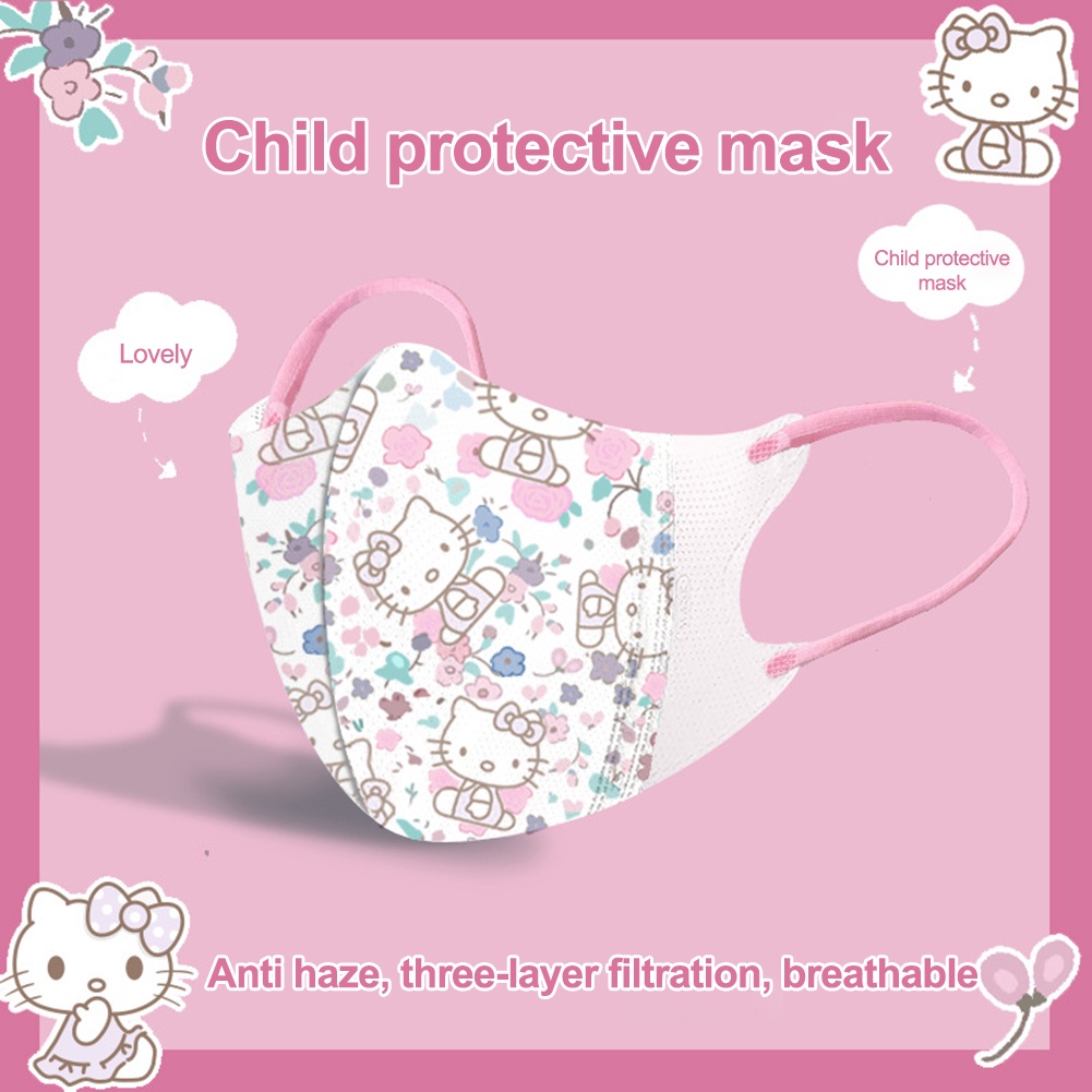10 Chiếc Hoạt Hình Hello Kitty In Họa Tiết Hình Dùng Một Lần Bảo Vệ Mặt Nạ 3D 3 Lớp Phòng Chống Mặt Nạ Trẻ Em ↑Tophope
