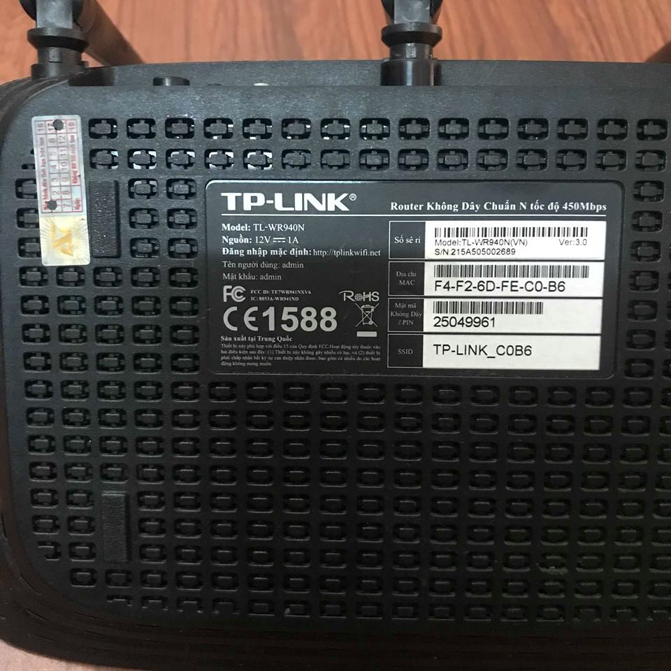 Bộ phát wifi Tplink TL-WR940N 450Mbps v3 trở lên [ qua sử dụng ]