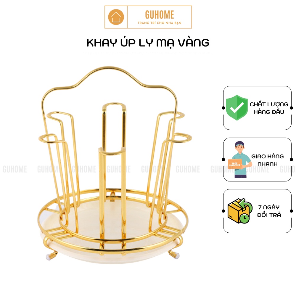 KHAY ÚP CỐC, ÚP LY HỢP KIM MẠ VÀNG KÈM KHAY HỨNG NƯỚC CAO CẤP [ BẢO HÀNH 6 THÁNG ]