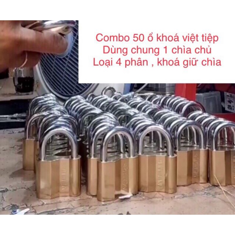 Combo 50 ổ khoá việt tiệp dùng chung 1 chìa chủ ( loại 4 phân , khoá giữ chìa , có 20 chìa sơ cua )