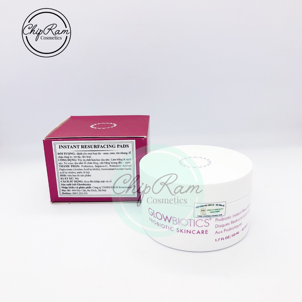 PADS LÀM SẠCH TẨY DA CHẾT GIẢM BÍT TẮC DÀY SỪNG GLOWBIOTICS 45 MIẾNG