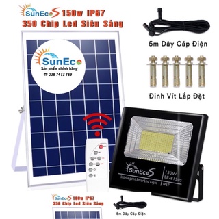 [Freeship] Đèn Led năng lượng mặt trời 150W Suneco, vỏ nhôm đúc nguyên khối, chống nước IP67, Bảo hành 24 tháng