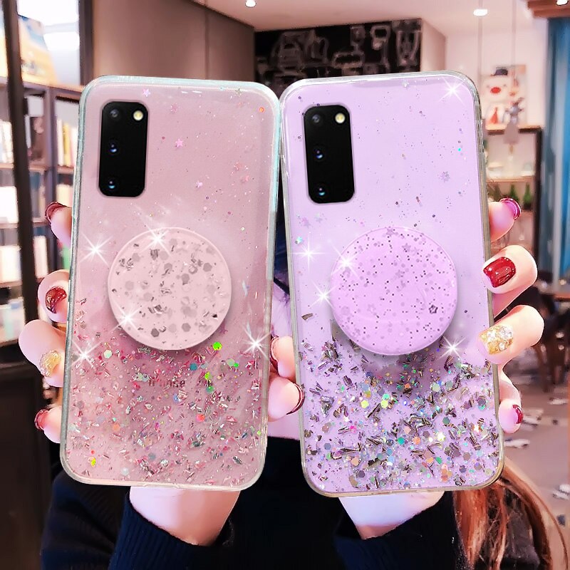 Ốp điện thoại dụng cụ hỗ trợ hút onghọa tiết ngôi sao lấp lánh có nhẫn đỡ thích hợp cho OPPO Reno 4 3 Pro 4G 5G F17 Pro