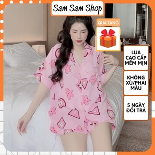 Đồ bộ big size pijama lụa mango cho nữ áo cộc quần đùi 60-80kg - sam sam shop