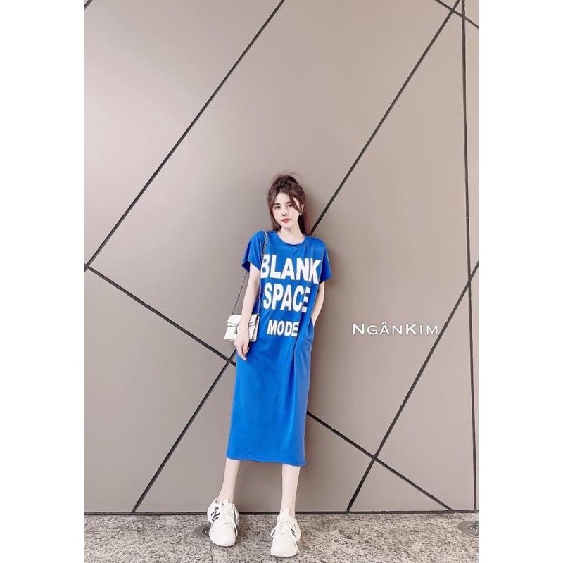 ĐẦM NỮ-Váy suông cotton dáng dài 1m in chữ "BLANK"