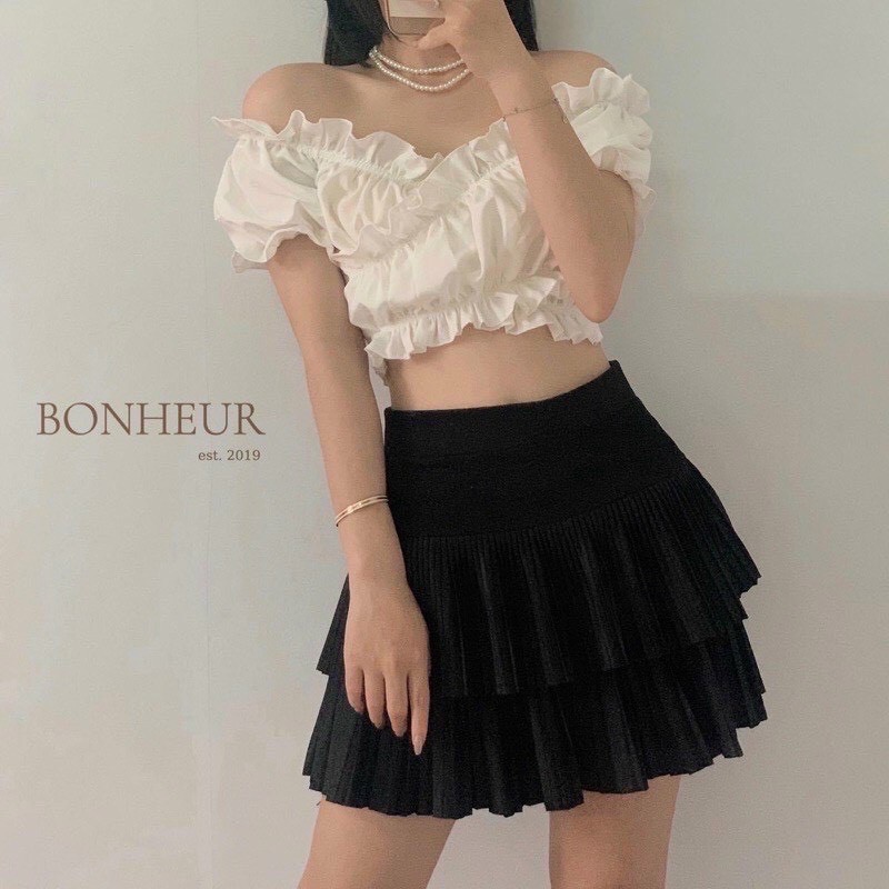 áo trễ vai bèo nhún cột eo , áo trễ vai croptop