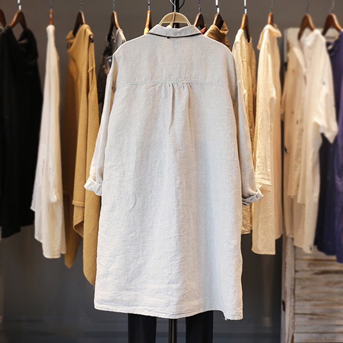 Đầm suông sơ mi dài tay Linen bột Premium form rộng trẻ trung