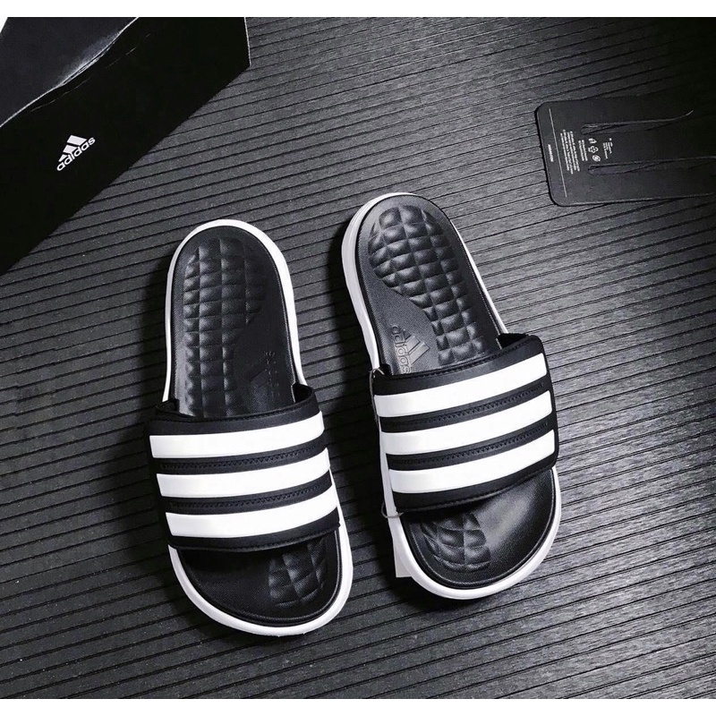 Dép Adidas Duramo SL Slide màu Đen sọc Trắng