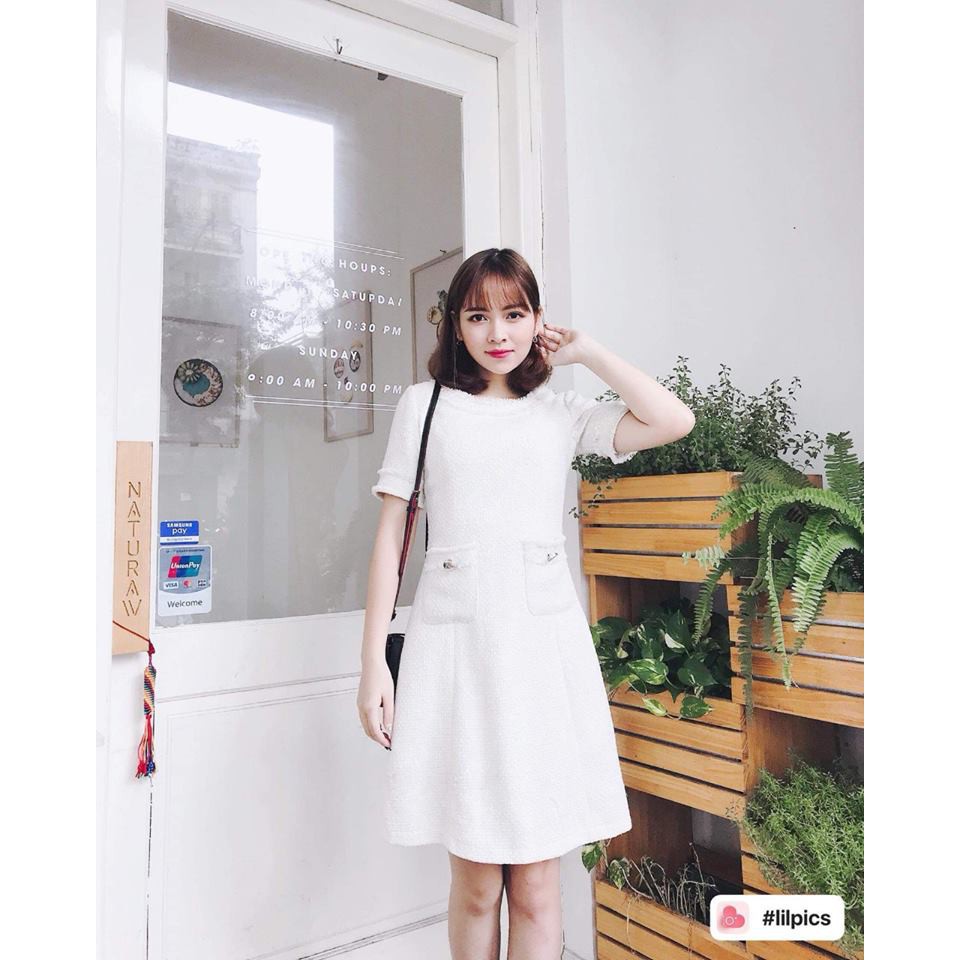 Hot trend 2019 - Đầm công sở đơn giản thanh lịch chất bố trắng siêu sang CX (Minh Trang Shop)