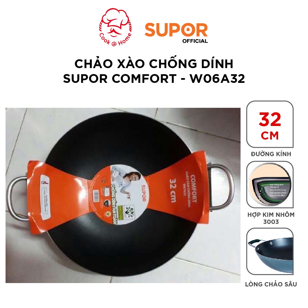 Chảo xào chống dính Comfort Supor 32cm W06A32- 36cm W06A36