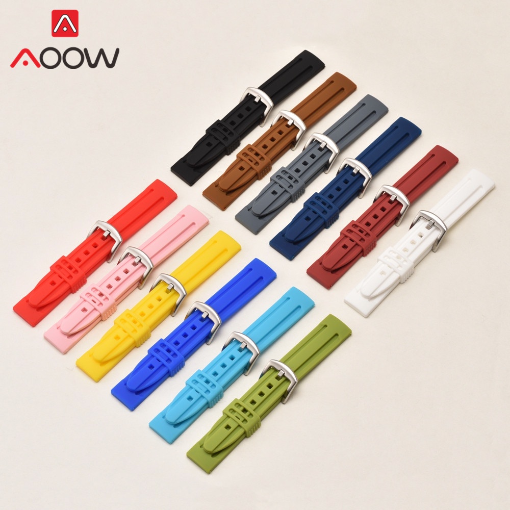 Dây Đeo Đồng Hồ Thể Thao Bằng Cao Su Silicone Mềm Màu Kẹo Chống Nước 18mm 20mm 22mm 24mm