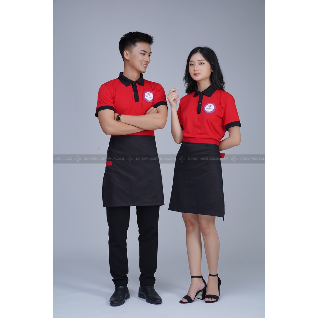Tạp dề ngắn nhân viên phục vụ - Màu đen phối viền đỏ thời trang cao cấp - Thích hợp làm đồng phục tạp dề nam nữ