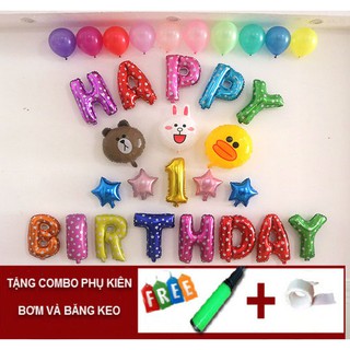 Set bóng trang trí sinh nhật gia đình line 2( bao gồm cả bơm và băng keo chuyên dụng)