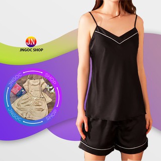 Đồ ngủ sexy nữ áo 2 dây cao cấp, Bộ ngủ lụa mặc nhà siêu mát