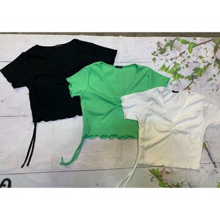 Áo croptop cổ tim nhún ngực,rút dây
