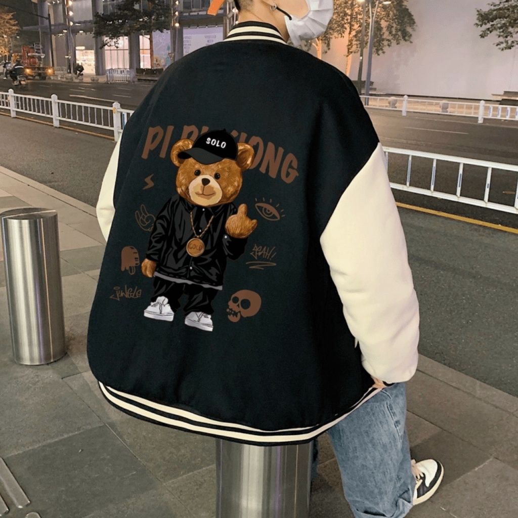 ÁO KHOÁC BOMBER NAM NỮ HỌA TIẾT GẤU HIPHOP TRẺ TRUNG NĂNG ĐỘNG CHẤT LỪ