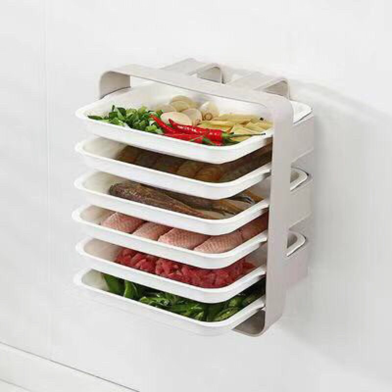 KHAY NHỰA ĐỂ THỰC PHẨM 6 TẦNG GẮN TƯỜNG ĐA NĂNG THÁO LẮP TIỆN DỤNG
