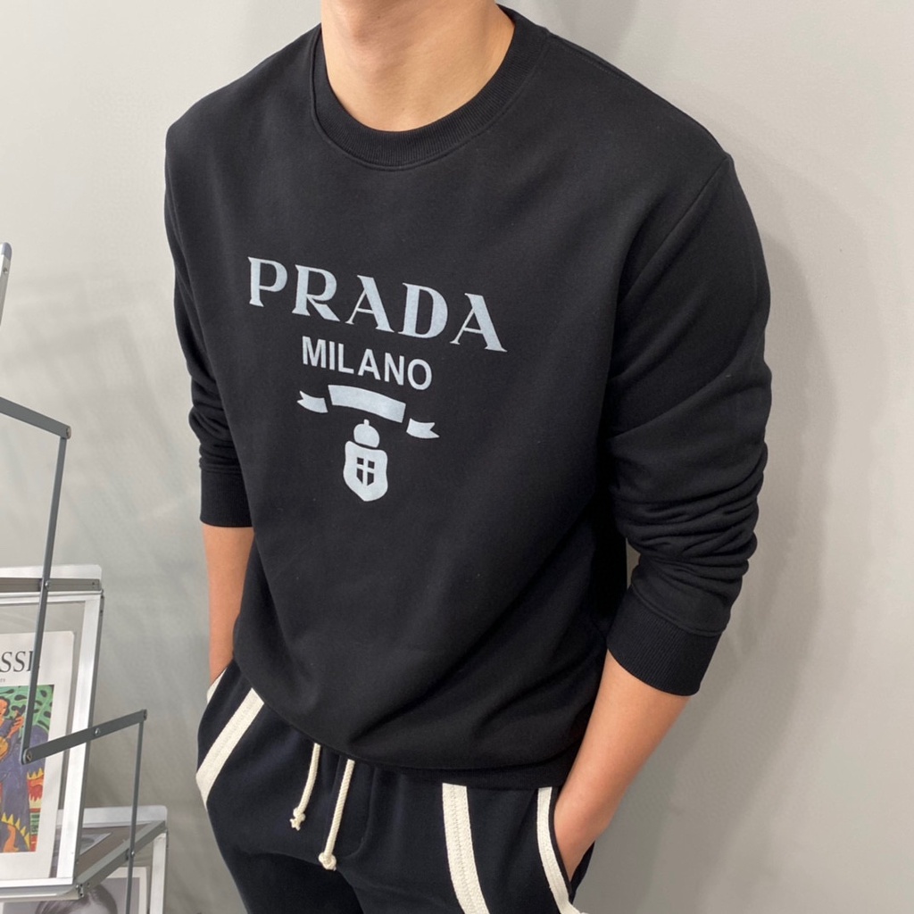 Áo Sweater Prada Tay Dài Cổ Tròn In Chữ Thời Trang Cho Nam Và Nữ