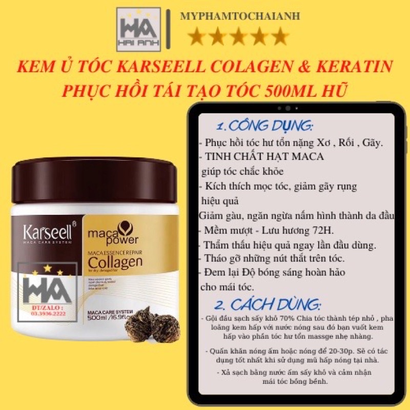 KEM HẤP Ủ TÓC COLLAGEN KARSEELL MACADAMIA 500ML CHÍNH HÃNG - PHỤC HỒI TÓC HƯ TỔN - KHÔ XƠ - CHẺ NGỌN