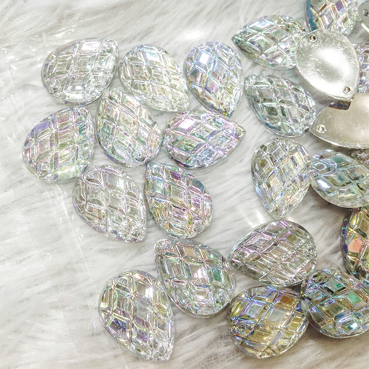 Hạt đá acrylic kết áo đầm hình giọt nước 3d ánh nhũ 7 màu hoa văn sọc nổi thời trang