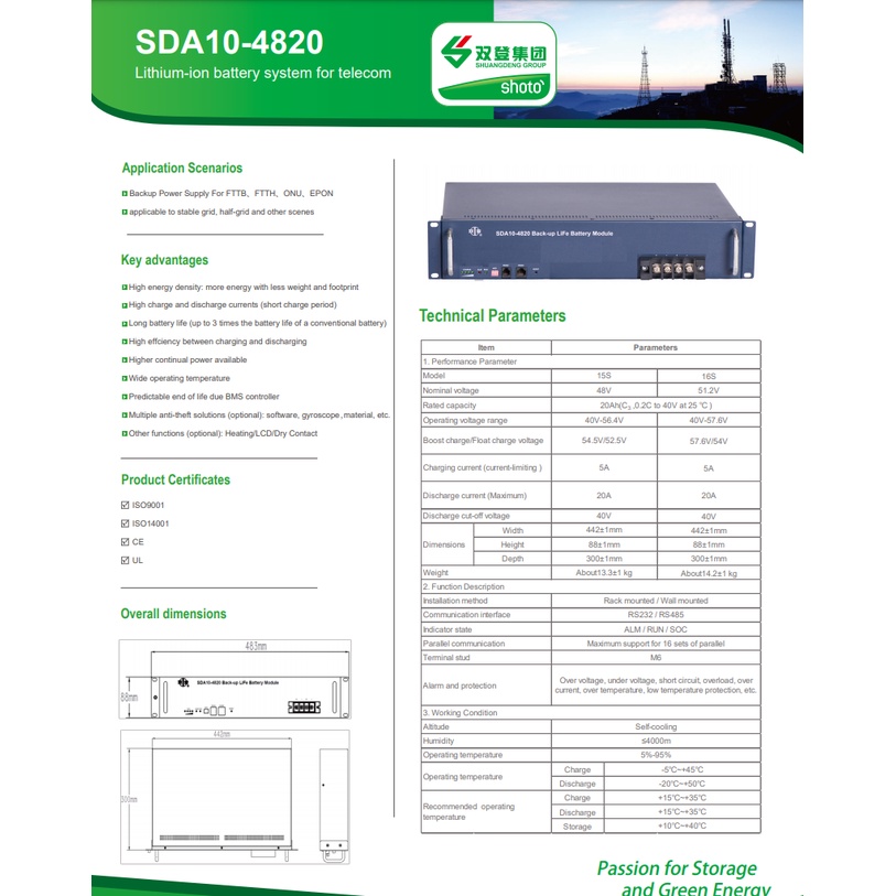 Pin Lithium Shuangdeng Shoto SDA10-4820 48V 20Ah
