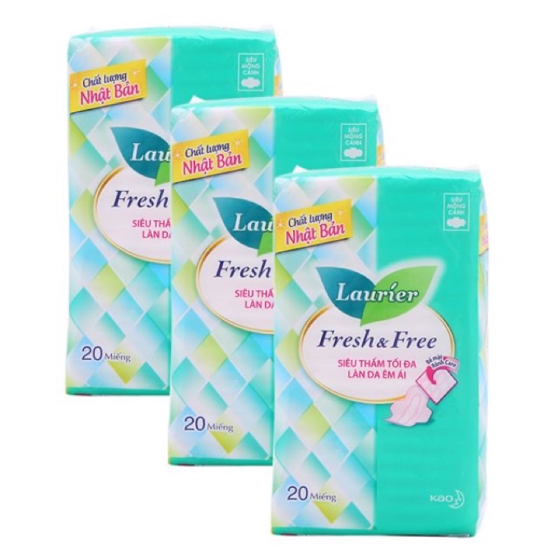 BĂNG VỆ SINH LAURIER FRESH& FREE SIÊU MỎNG CÁNH , DÀY CÁNH , KHONG CÁNH 20 miếng, 8miếng