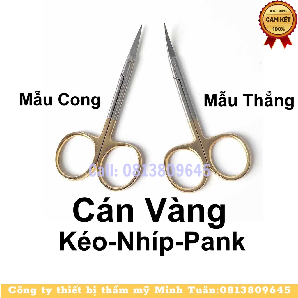 Kéo Pank Nhíp phẫu thuật cắt chỉ thẳng nhọn cong cán vàng