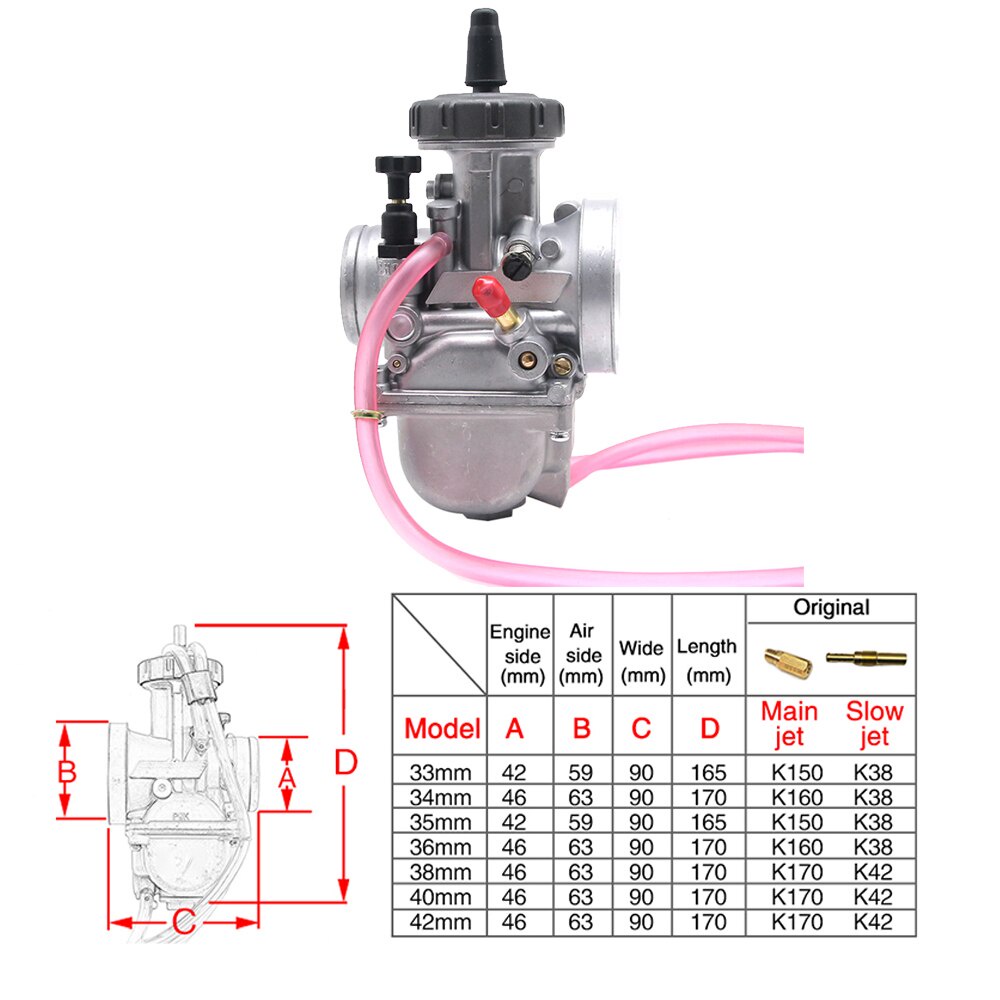 Bộ chế hòa khí Keihin PWK 33 34 35 36 38 40 42mm có 10 đầu phun chính cho xe địa hình UTV ATV Buggy