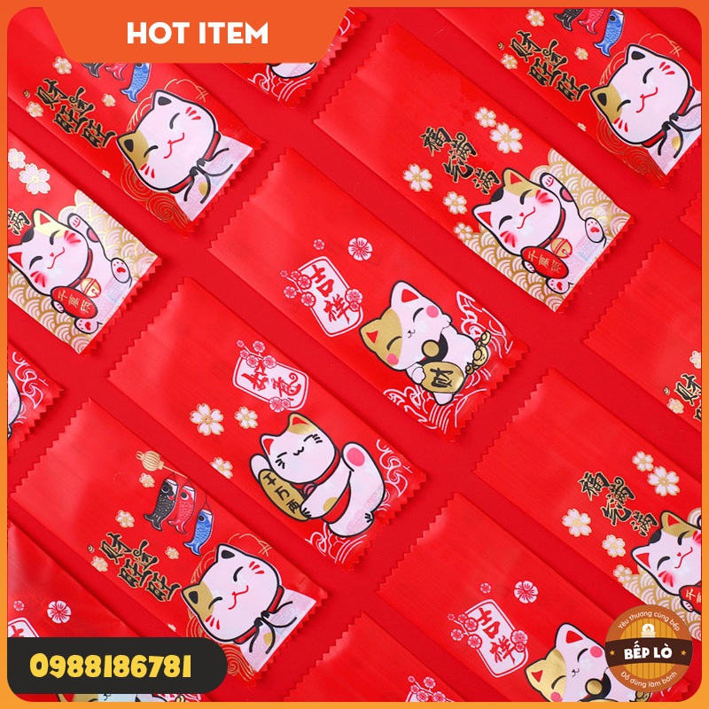 Túi Zip Tết - Túi Kẹo Nougat Tết - Túi Bánh Quy Tết -Túi Dây Rút Mèo May Mắn - Túi Đựng Bánh Kẹo