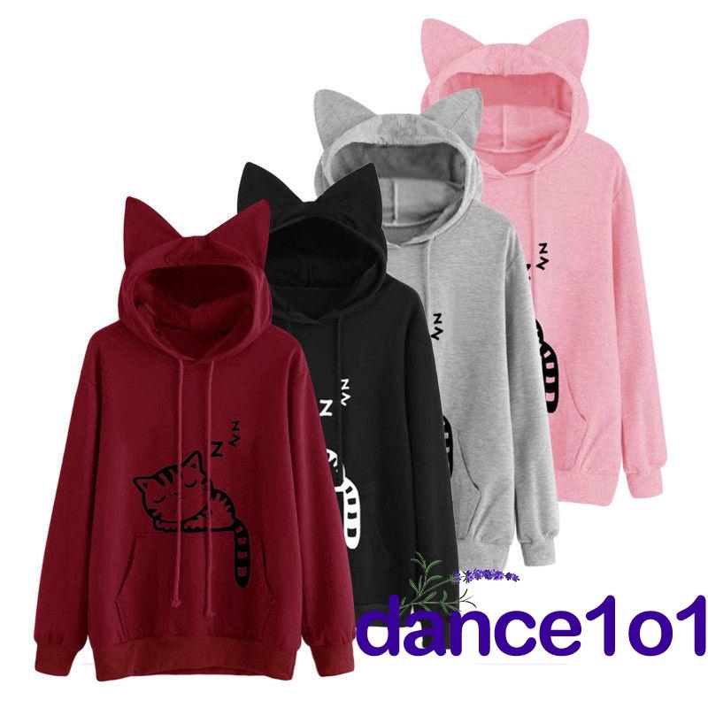 Áo Khoác Hoodie Dáng Rộng Phối Tai Mèo Thời Trang Năm 2020 Cho Nữ