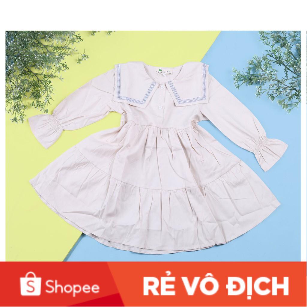 Váy thô dài tay  viền cổ, tay dúm bé gái size 6-10T, cho bạn 24-35kg . Chất thô siêu đep, kiểu dáng hiện đại