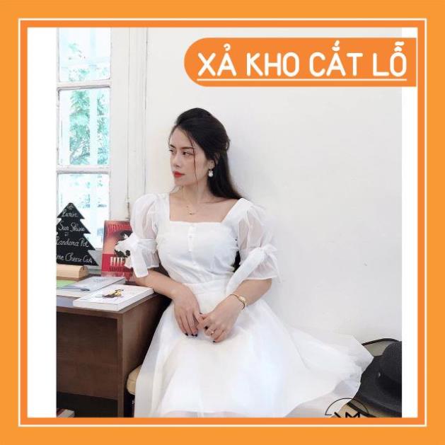 [Quần Áo Hot] Đầm trắng dự tiệc 4 nút cườm tay nơ xinh xắn | BigBuy360 - bigbuy360.vn