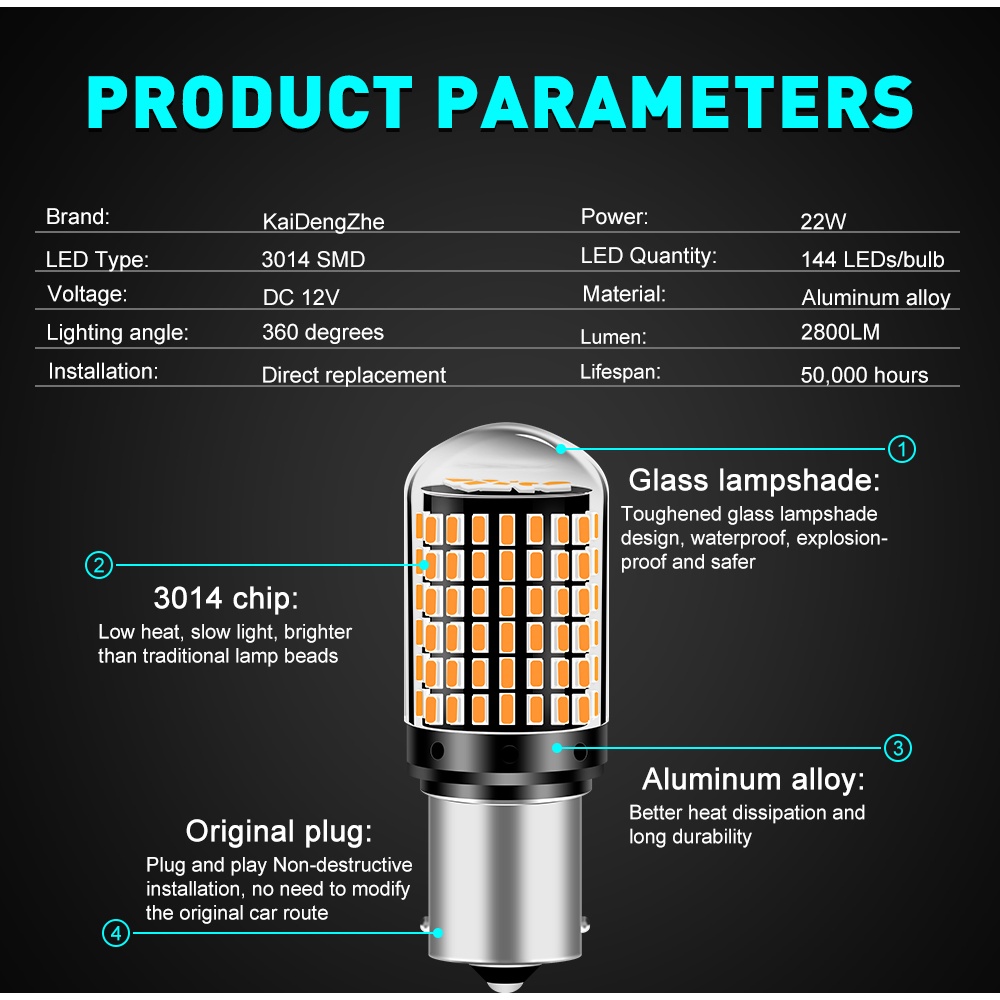 1 cái Bóng đèn 144LED 1156 BA15S BAU15S P21W T20 7440 Bóng đèn LED ô tô Đèn đuôi tự động Đảo chiều Ánh sáng ổ đĩa Đèn báo rẽ Đèn tín hiệu 12V