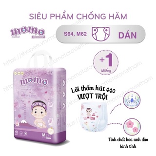 [Mới] Bỉm Momo Diamond Organic Dán/Quần S64/M62/M60/L54/XL50/XXL48/XXXL46i